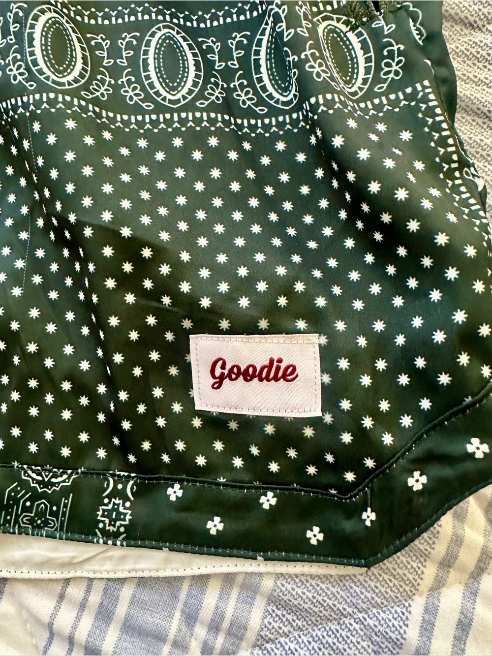 Goodie Muay Thai Bandana Print Training Shorts Zip Pocket Lined Green White M - Picture 3 of 9